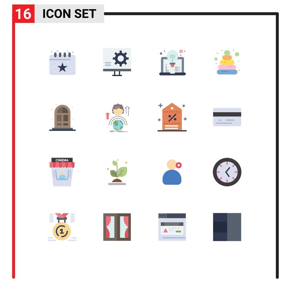 16 User Interface Flat Color Pack of modern Signs and Symbols of living toy fix pyramid idea Editable Pack of Creative Vector Design Elements