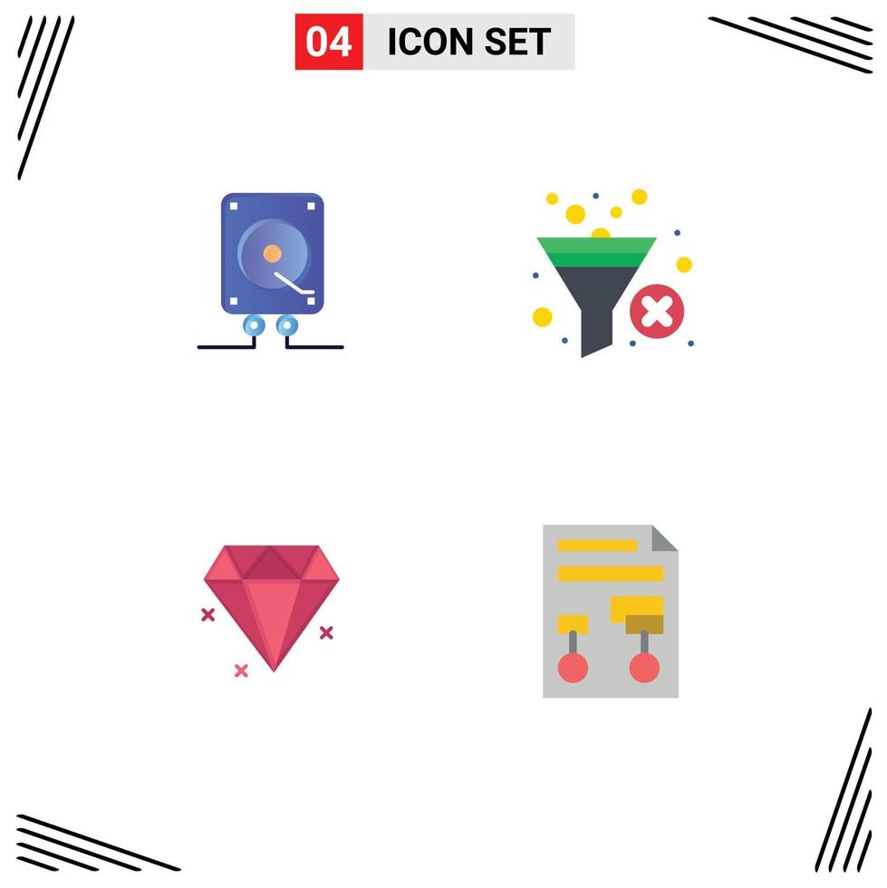 4 Thematic Vector Flat Icons and Editable Symbols of music jewelery play sort paper Editable Vector Design Elements