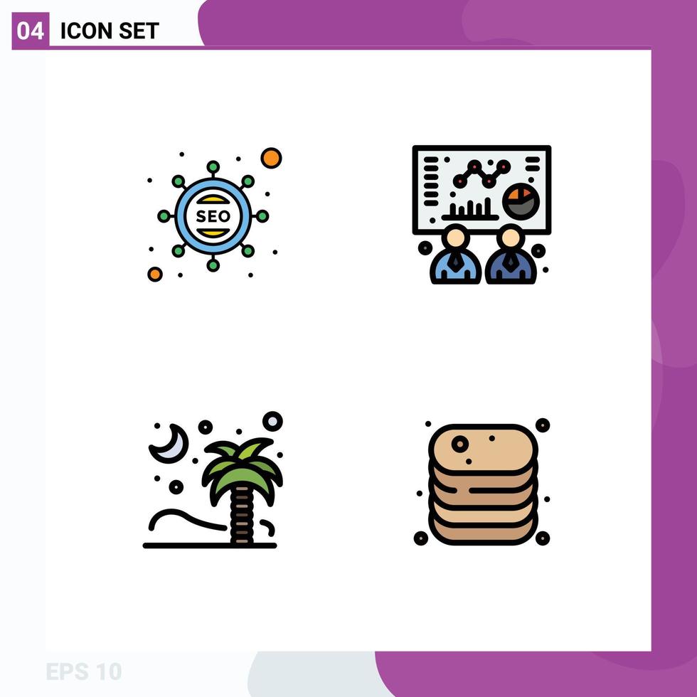 Editable Vector Line Pack of 4 Simple Filledline Flat Colors of marketing nature marketing graph coconut Editable Vector Design Elements