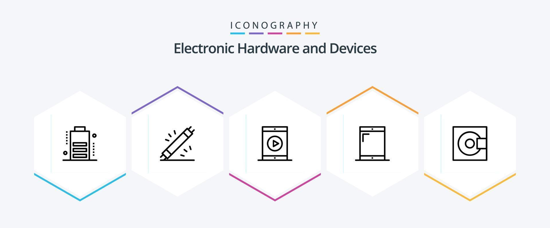 Devices 25 Line icon pack including electronics. phone. cinema. devices. phone vector