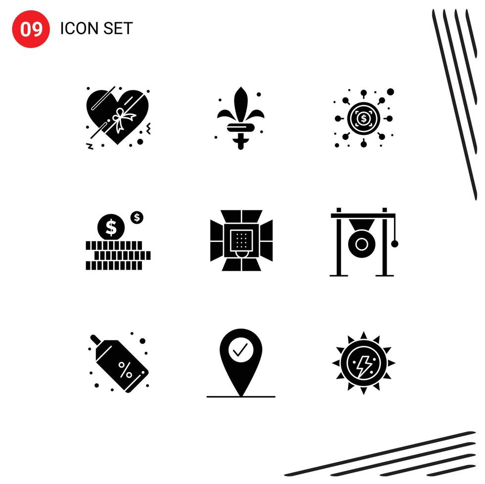 Set of 9 Modern UI Icons Symbols Signs for professional light seo illumination investment Editable Vector Design Elements