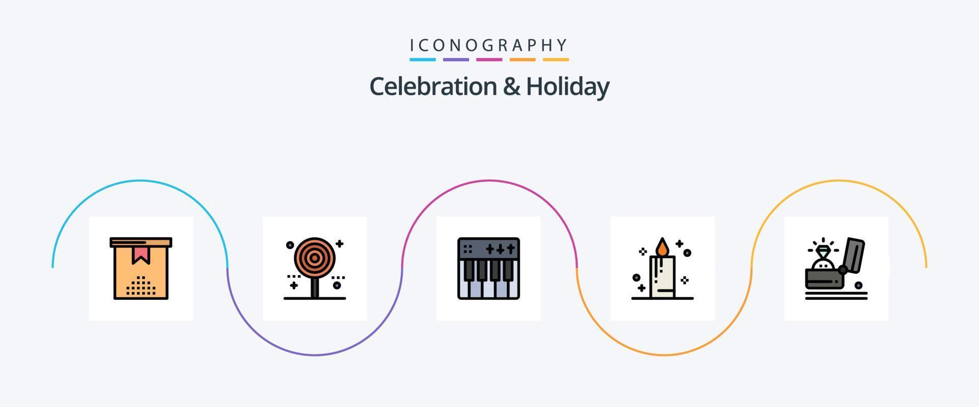 Celebration and Holiday Line Filled Flat 5 Icon Pack Including celebration. celebration. sweet. candle. music vector