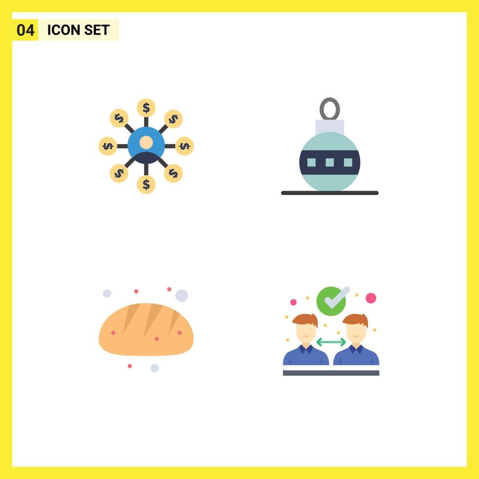 Group of 4 Modern Flat Icons Set for user baking chain globe food Editable Vector Design Elements