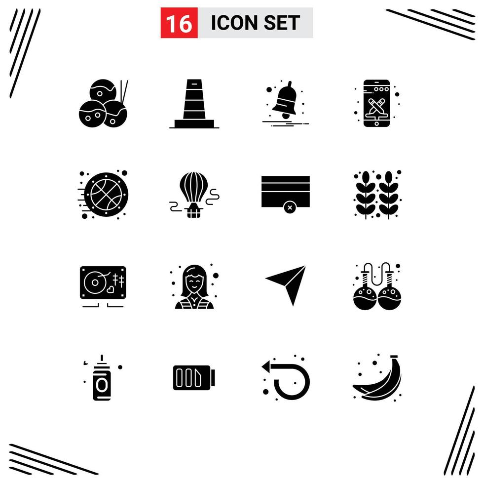 Universal Icon Symbols Group of 16 Modern Solid Glyphs of sports basketball notification tools phone Editable Vector Design Elements