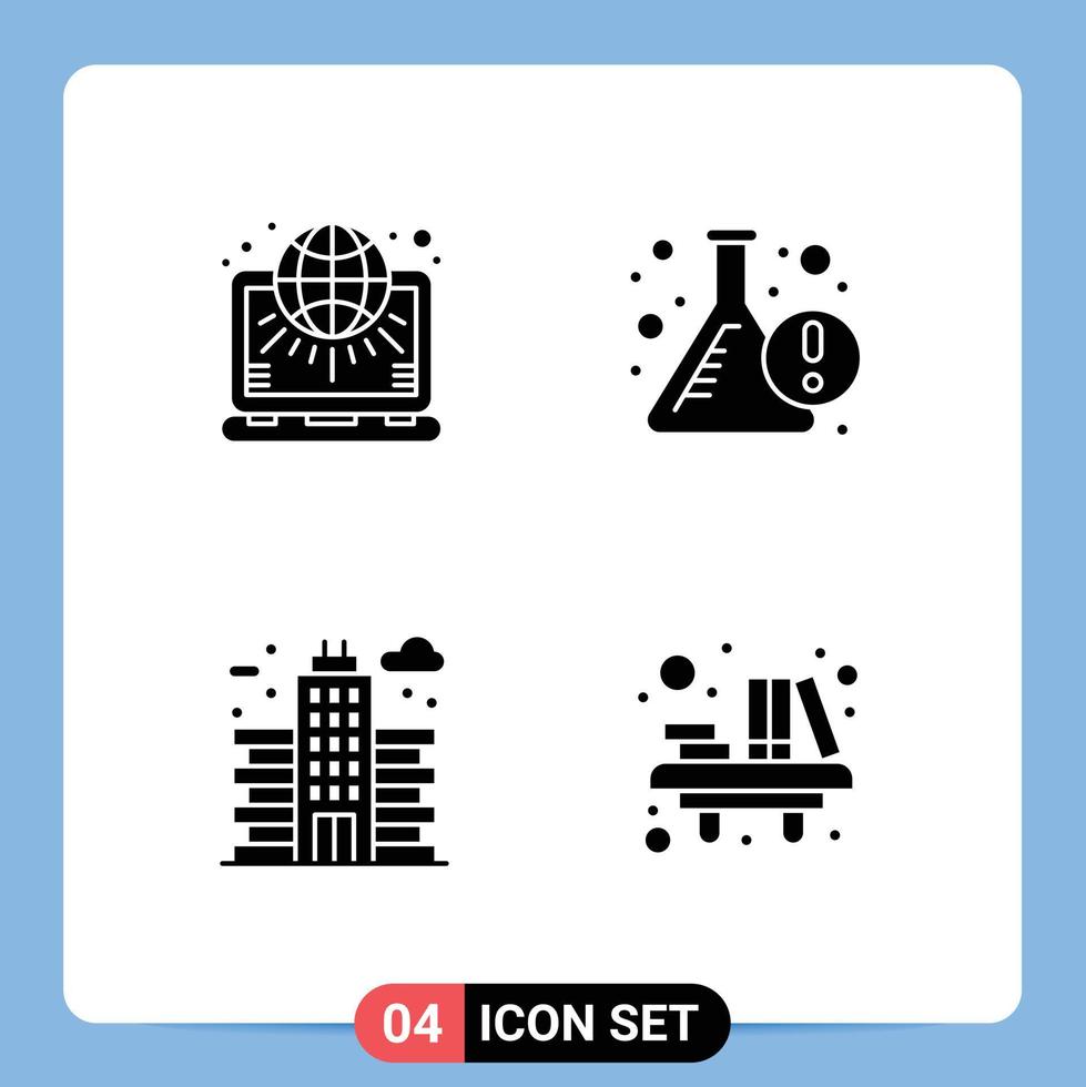 4 Universal Solid Glyphs Set for Web and Mobile Applications globe city world experiment office Editable Vector Design Elements