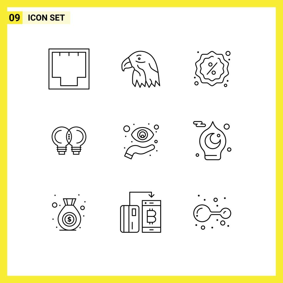 Modern Set of 9 Outlines and symbols such as eye mechanic usa innovation shopping Editable Vector Design Elements