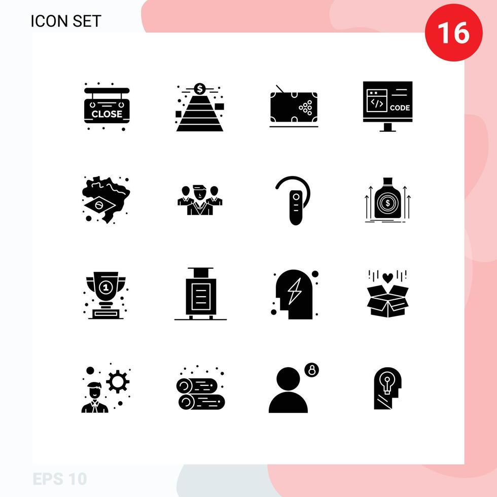 Universal Icon Symbols Group of 16 Modern Solid Glyphs of brazil develop pool coding app Editable Vector Design Elements