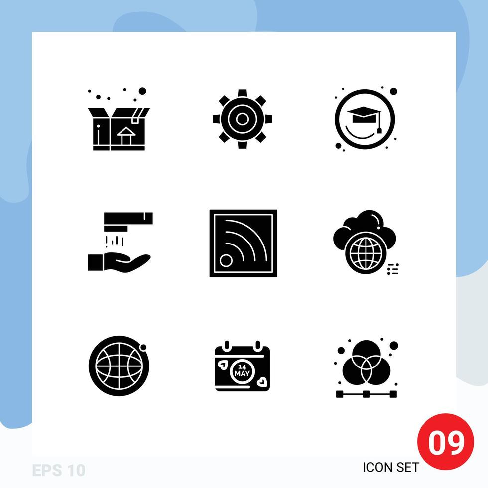 9 Solid Glyph concept for Websites Mobile and Apps cloud signal education connection wash Editable Vector Design Elements