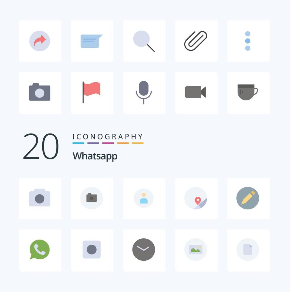 20 whatsapp plano color icono paquete me gusta teléfono añadir buscar acortar adjunto archivo vector