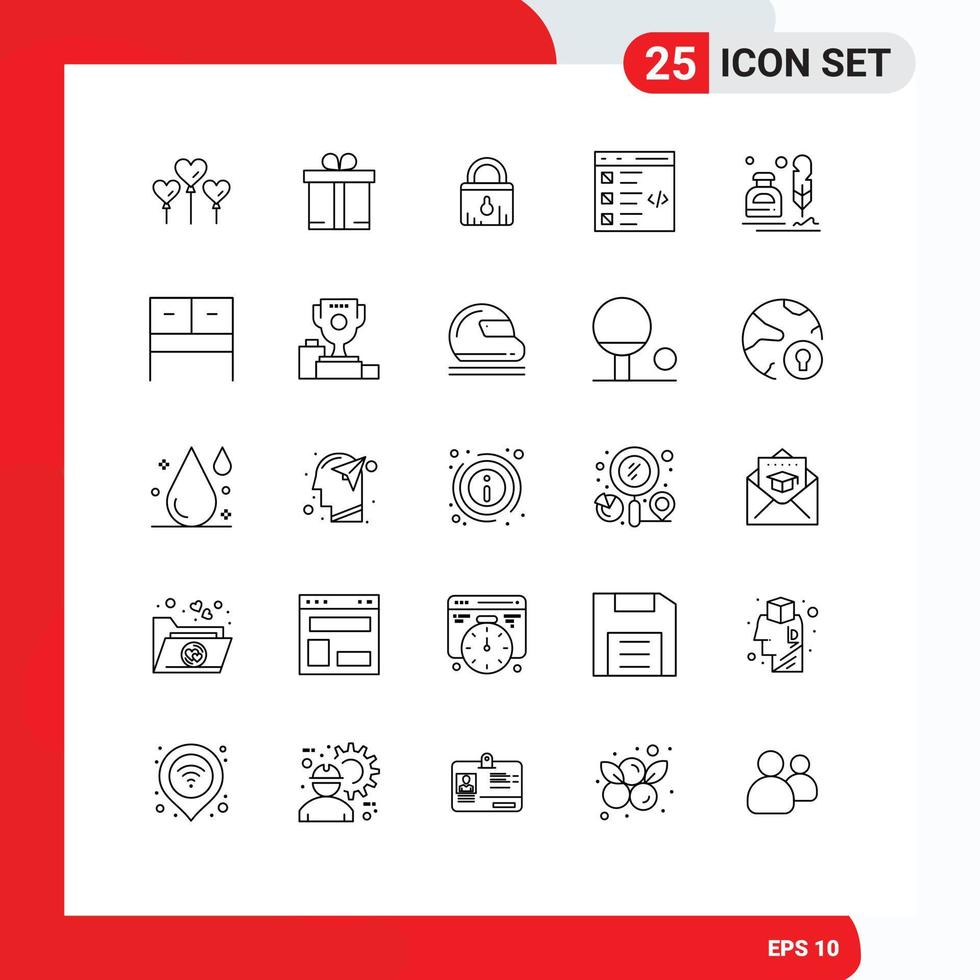 Pictogram Set of 25 Simple Lines of fur ink ecommerce list develop Editable Vector Design Elements