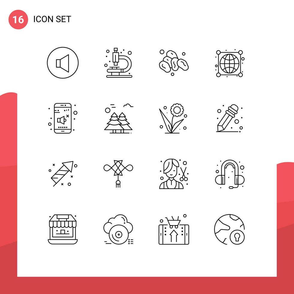 Universal Icon Symbols Group of 16 Modern Outlines of alpine volume holy sound connections Editable Vector Design Elements