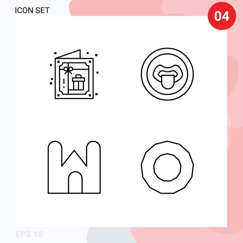 Editable Vector Line Pack of 4 Simple Filledline Flat Colors of birthday castle building party lips fortress Editable Vector Design Elements