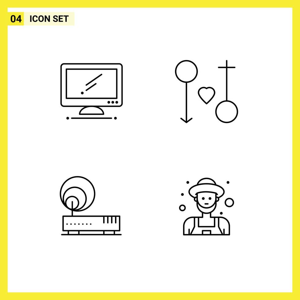 4 Universal Filledline Flat Colors Set for Web and Mobile Applications computer passion imac love hardware Editable Vector Design Elements
