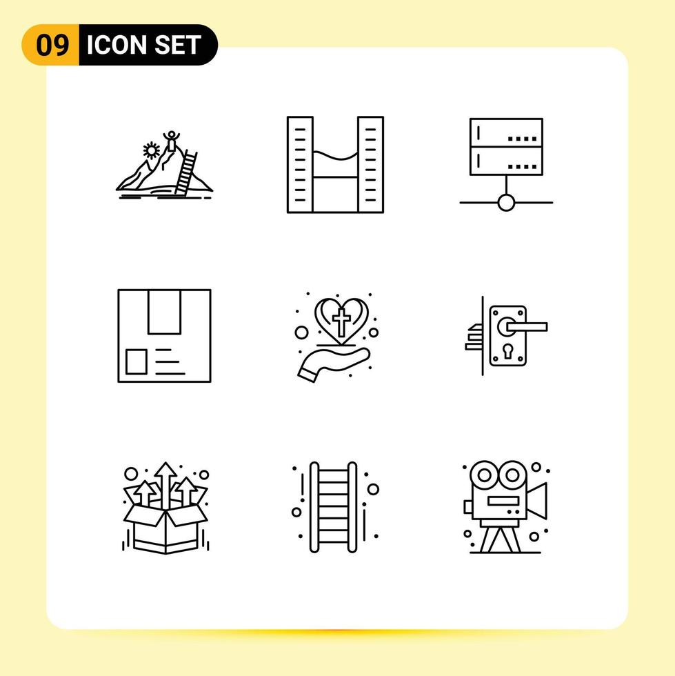 Group of 9 Modern Outlines Set for package e twin towers deliver server Editable Vector Design Elements