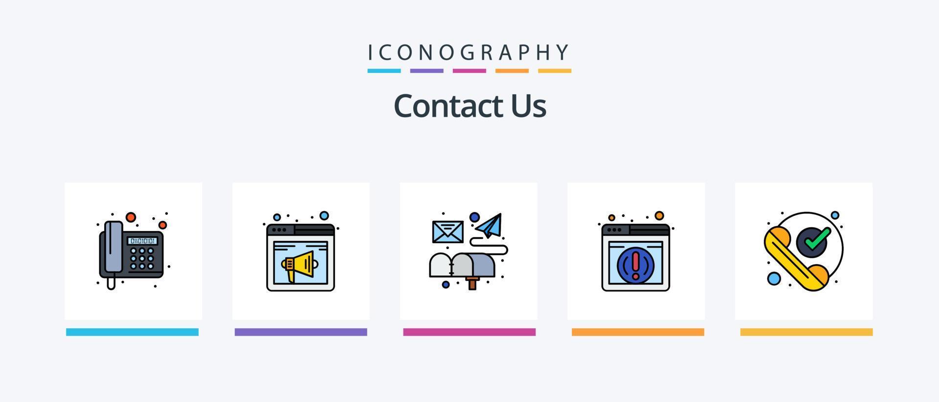 Contact Us Line Filled 5 Icon Pack Including letter. box. communication. communication. location. Creative Icons Design vector
