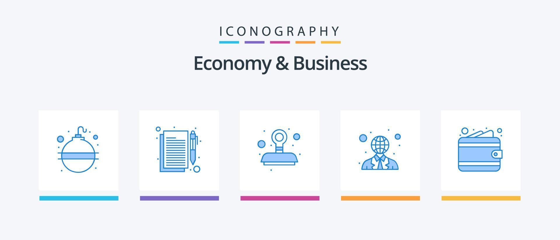 Economy And Business Blue 5 Icon Pack Including money. world. accept. user. communication. Creative Icons Design vector