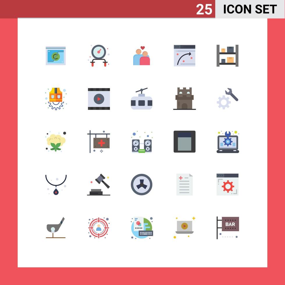 universal icono símbolos grupo de 25 moderno plano colores de cajas hospedaje Pareja ventana web editable vector diseño elementos