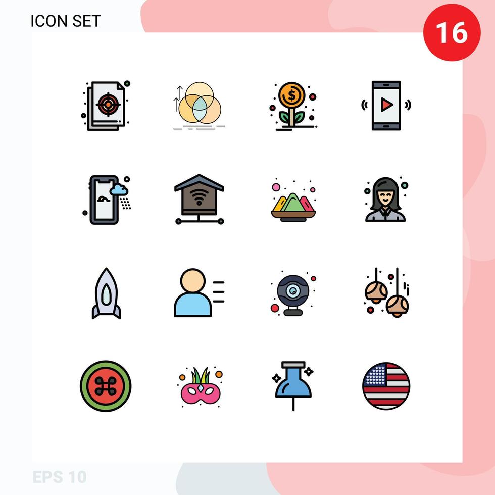 Group of 16 Modern Flat Color Filled Lines Set for volume open volume measurement loudspeaker investment Editable Creative Vector Design Elements