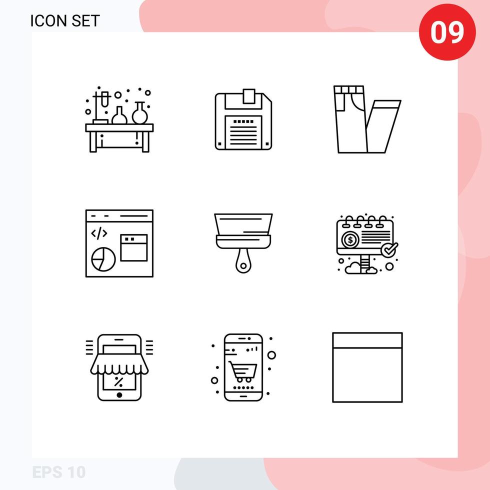 Universal Icon Symbols Group of 9 Modern Outlines of paint programming fashion development data Editable Vector Design Elements