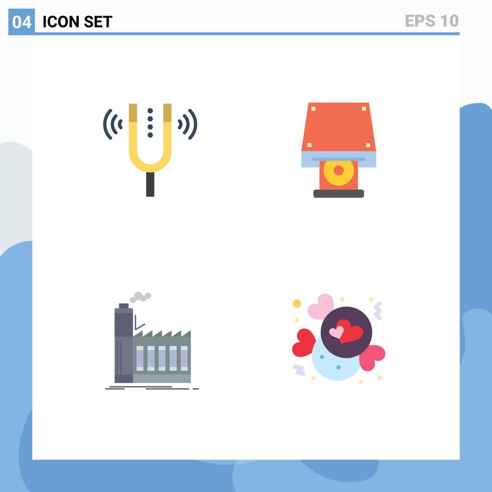 4 Universal Flat Icons Set for Web and Mobile Applications concert factory pitch cd rom industry Editable Vector Design Elements