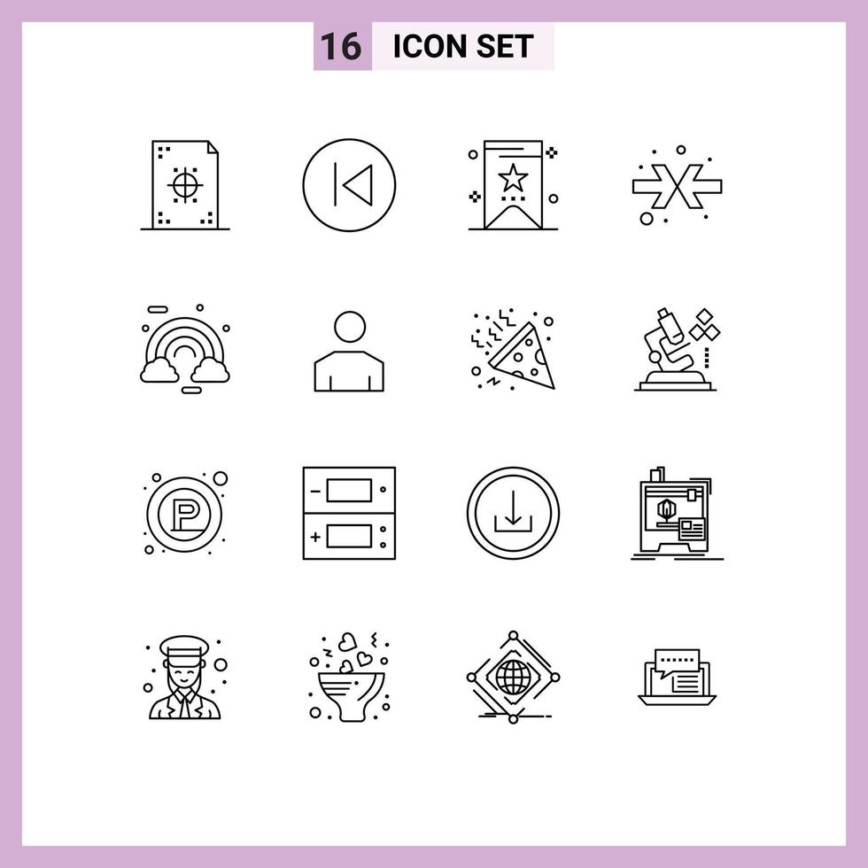 Group of 16 Outlines Signs and Symbols for cloud shrink arrows left arrows tag Editable Vector Design Elements