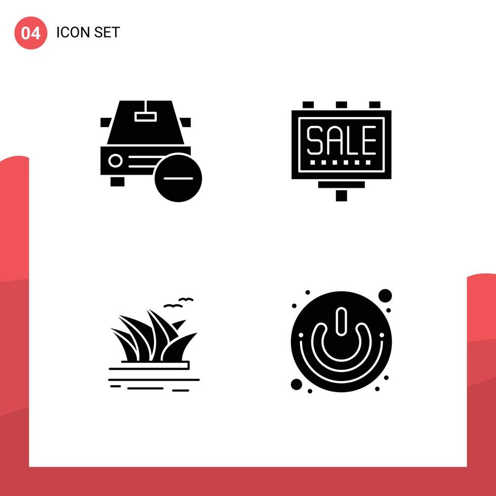 Editable Vector Line Pack of 4 Simple Solid Glyphs of car citysets minus billboard harbour Editable Vector Design Elements