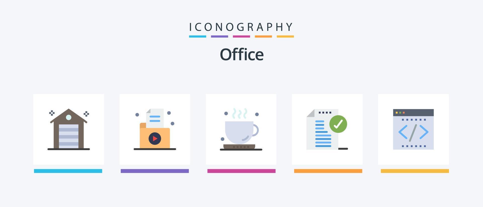 Office Flat 5 Icon Pack Including office. document. record. approved. tea. Creative Icons Design vector