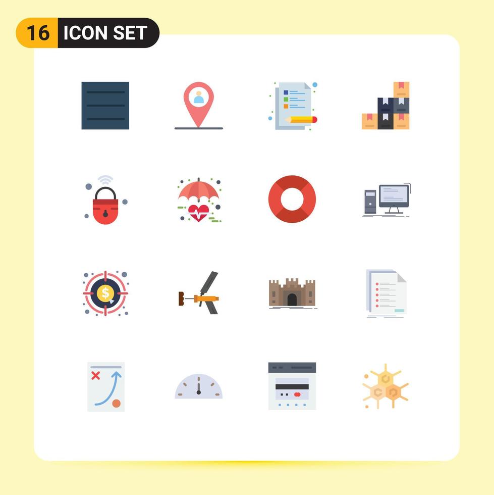 Modern Set of 16 Flat Colors and symbols such as insurance wifi box secure iot Editable Pack of Creative Vector Design Elements