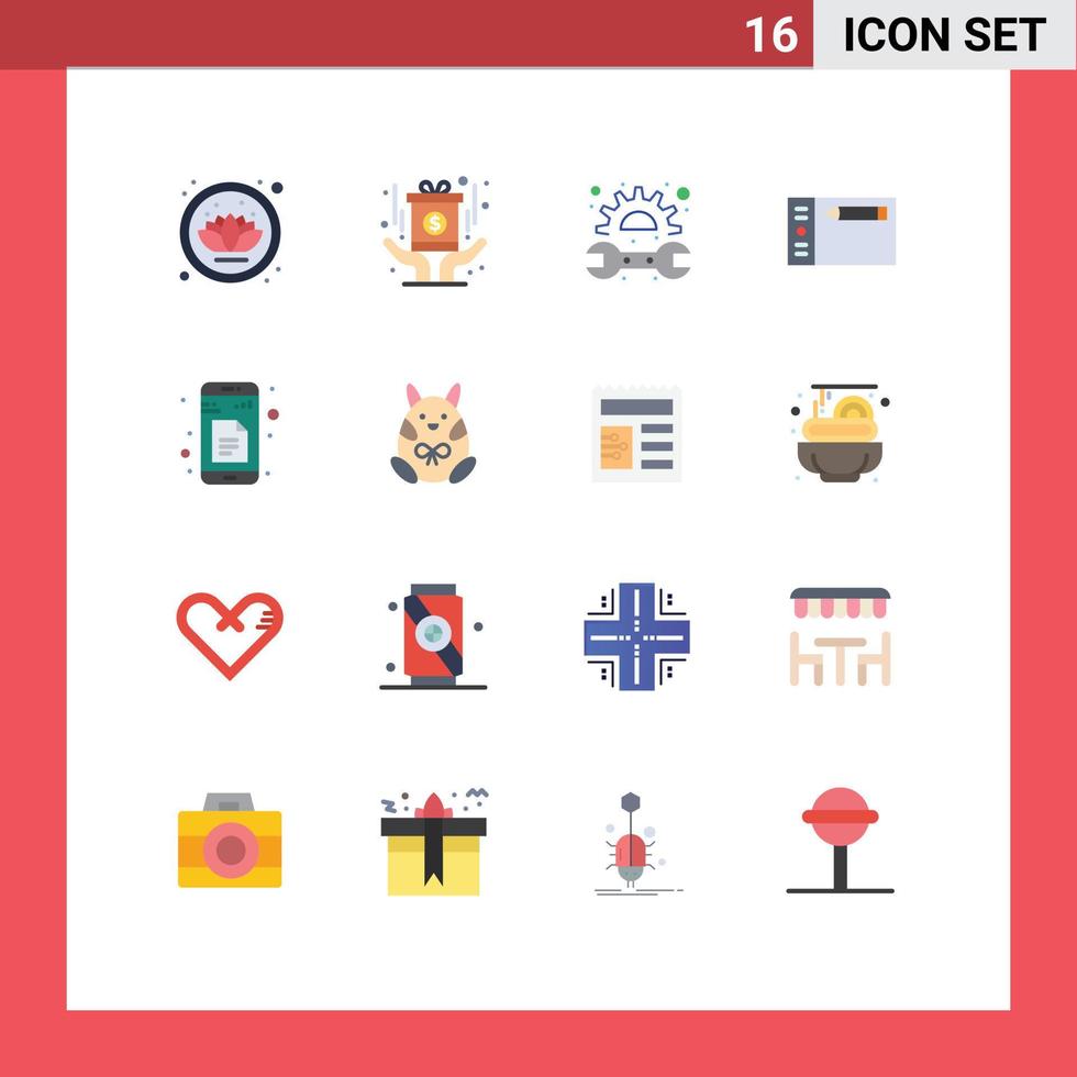 Mobile Interface Flat Color Set of 16 Pictograms of sheets data mechanic tablet draw Editable Pack of Creative Vector Design Elements