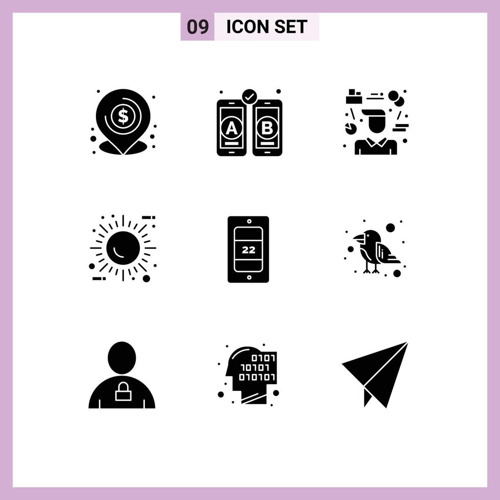 Universal Icon Symbols Group of 9 Modern Solid Glyphs of environment eco manager energy manager Editable Vector Design Elements