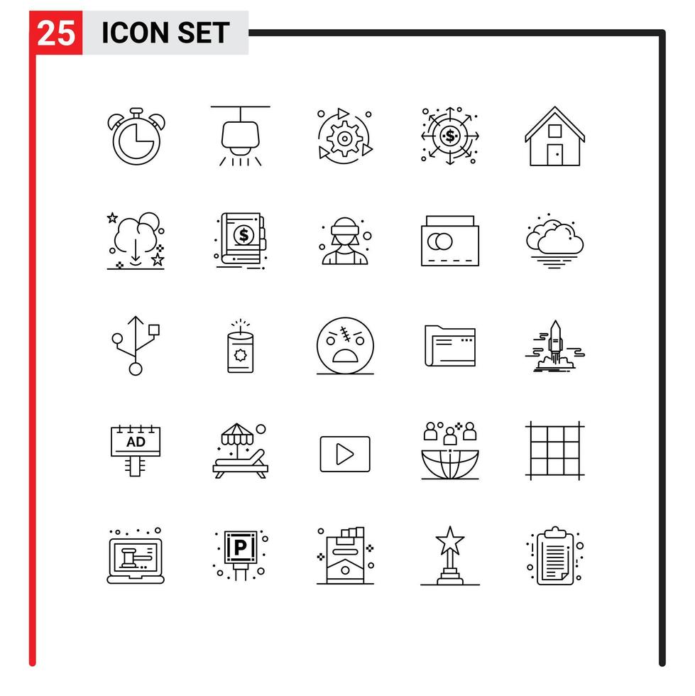 25 Universal Line Signs Symbols of contact money arrow finance distribution Editable Vector Design Elements