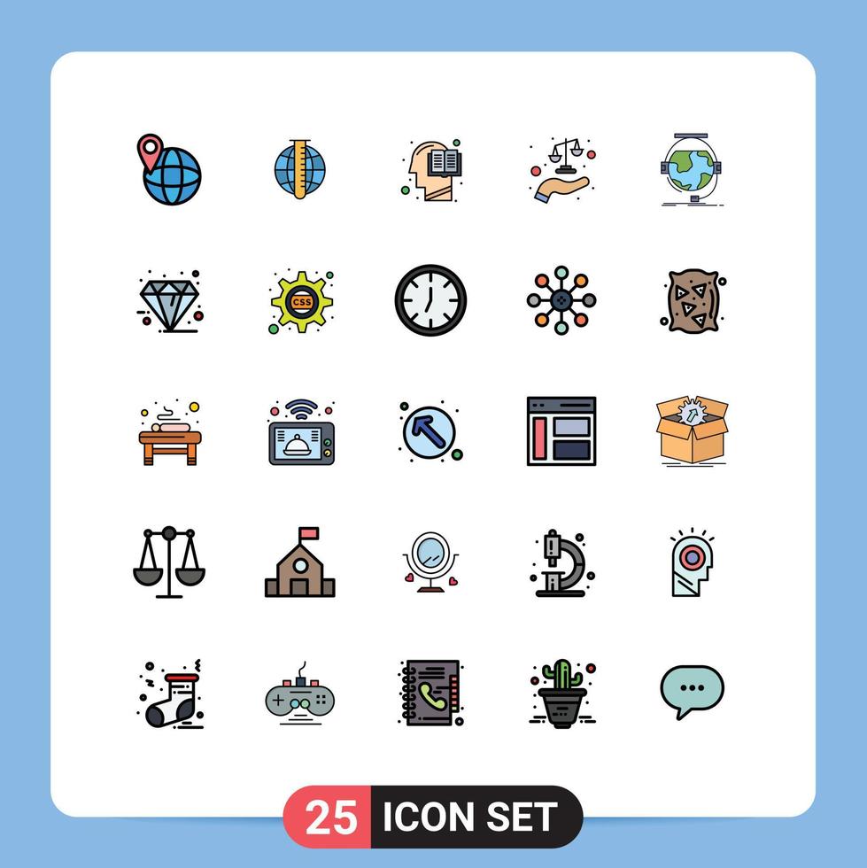 Pictogram Set of 25 Simple Filled line Flat Colors of scales justice book hand mind Editable Vector Design Elements