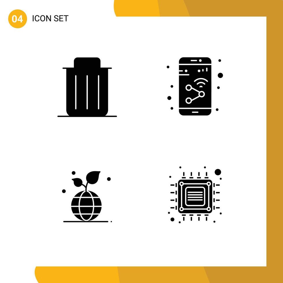 4 Thematic Vector Solid Glyphs and Editable Symbols of delete wifi remove device eco Editable Vector Design Elements