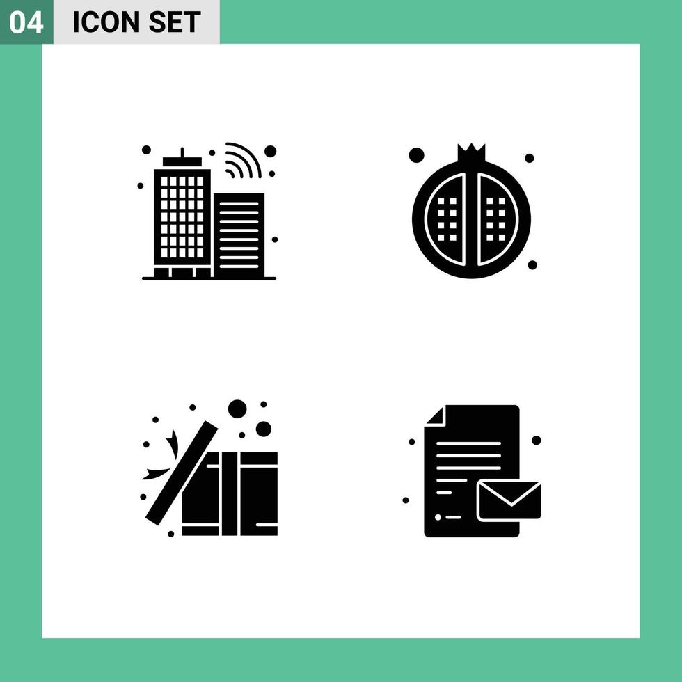 Set of 4 Vector Solid Glyphs on Grid for building gift cooking meal present Editable Vector Design Elements