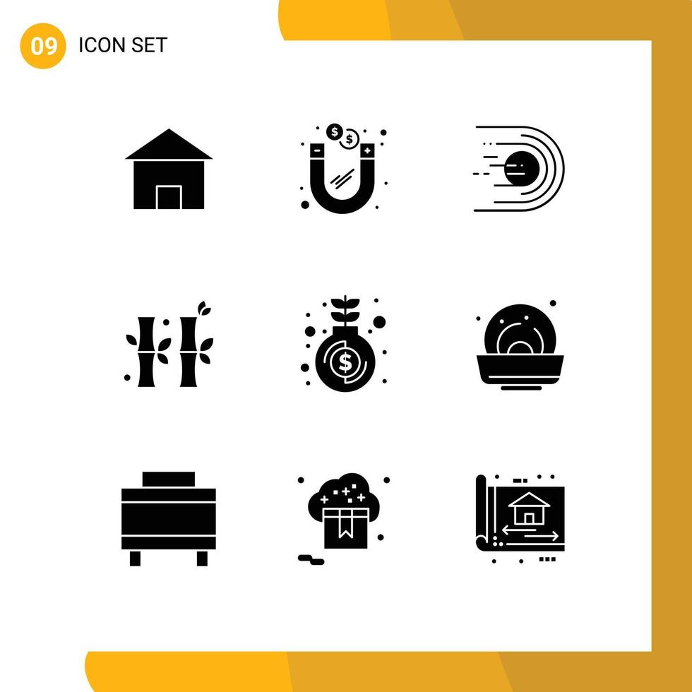 Set of 9 Modern UI Icons Symbols Signs for gree china magnetic bamboo light Editable Vector Design Elements