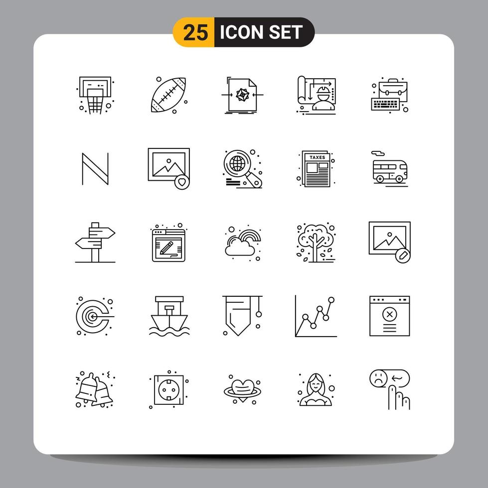 Pictogram Set of 25 Simple Lines of bag engineer document design architecture Editable Vector Design Elements