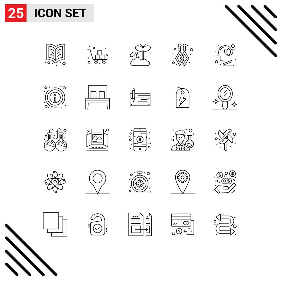 Line Pack of 25 Universal Symbols of head flower shipping dangling earrings plant Editable Vector Design Elements