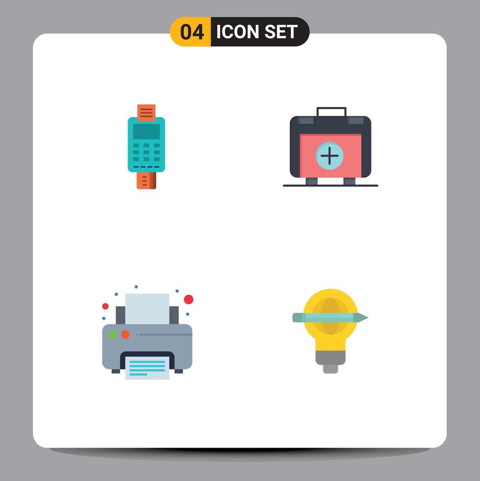 Set of 4 Vector Flat Icons on Grid for machine healthbag check payment fax Editable Vector Design Elements