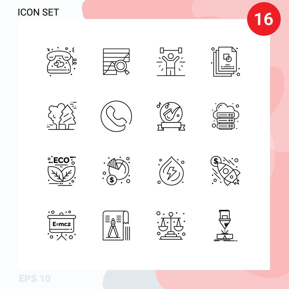 16 Creative Icons Modern Signs and Symbols of file sketch data lifting fitness Editable Vector Design Elements
