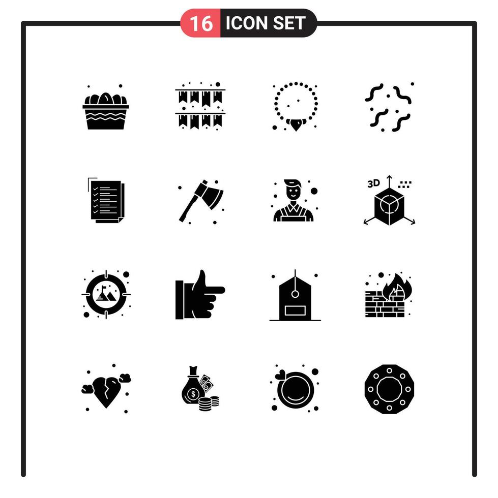 16 User Interface Solid Glyph Pack of modern Signs and Symbols of notepad to do list jewelry check list spooky Editable Vector Design Elements