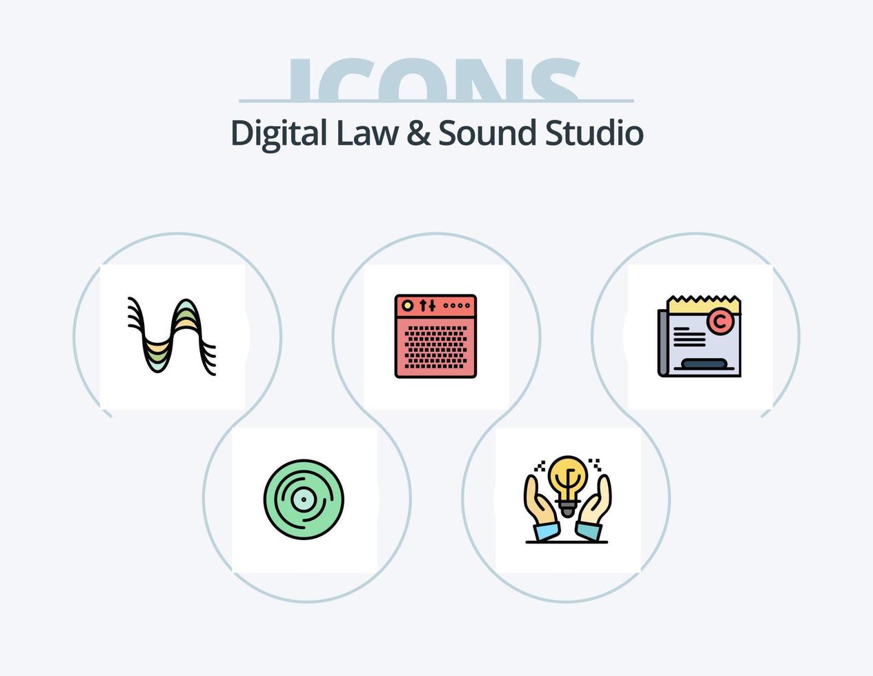 Digital Law And Sound Studio Line Filled Icon Pack 5 Icon Design. recording. microphone. professional. mic. midi vector