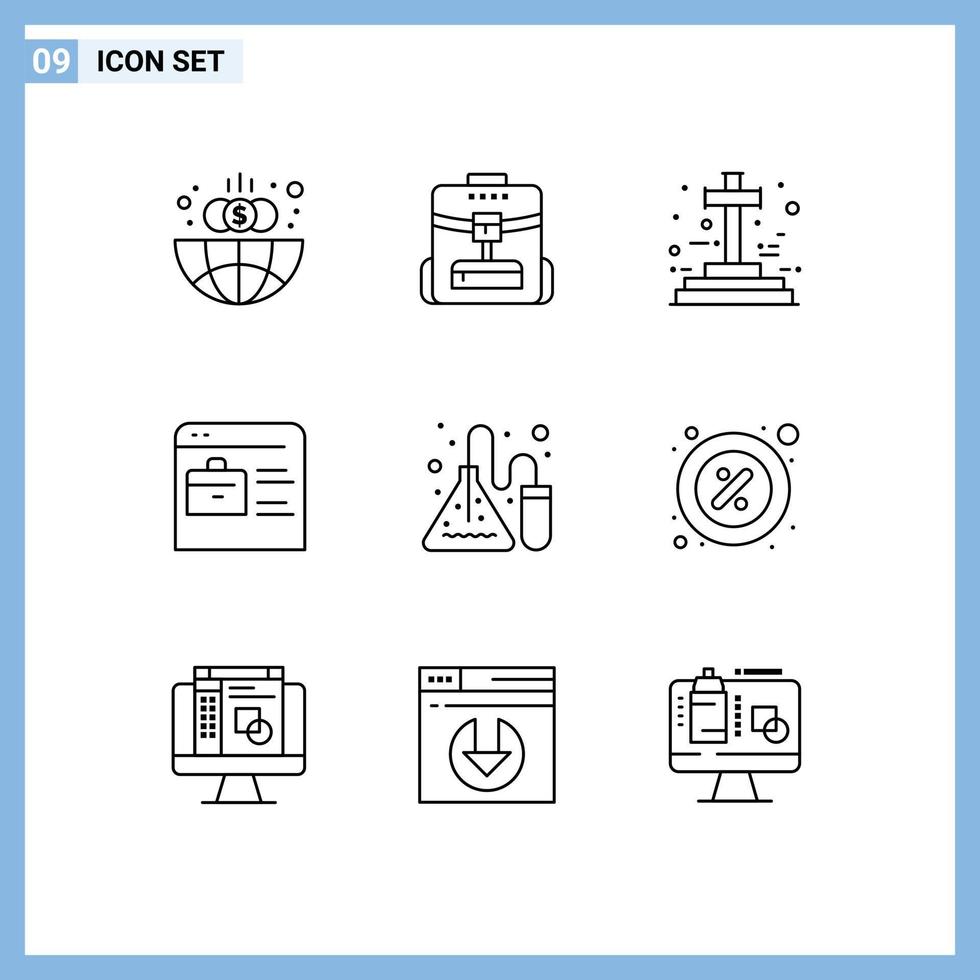 Set of 9 Commercial Outlines pack for lab online portfolio cross job website bag Editable Vector Design Elements