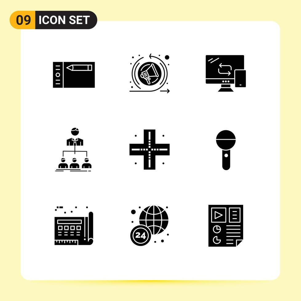 Pictogram Set of 9 Simple Solid Glyphs of location company mobile group teamwork Editable Vector Design Elements