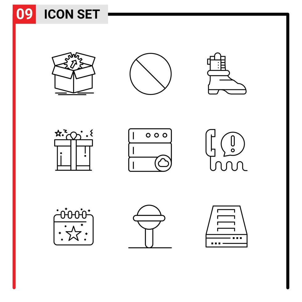 Set of 9 Vector Outlines on Grid for database shopping prohibited gift present Editable Vector Design Elements