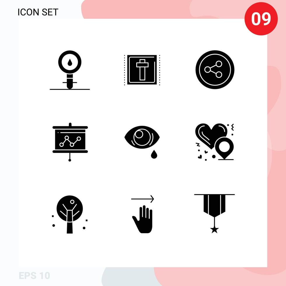 Pack of 9 creative Solid Glyphs of eye eye sign projector graph Editable Vector Design Elements