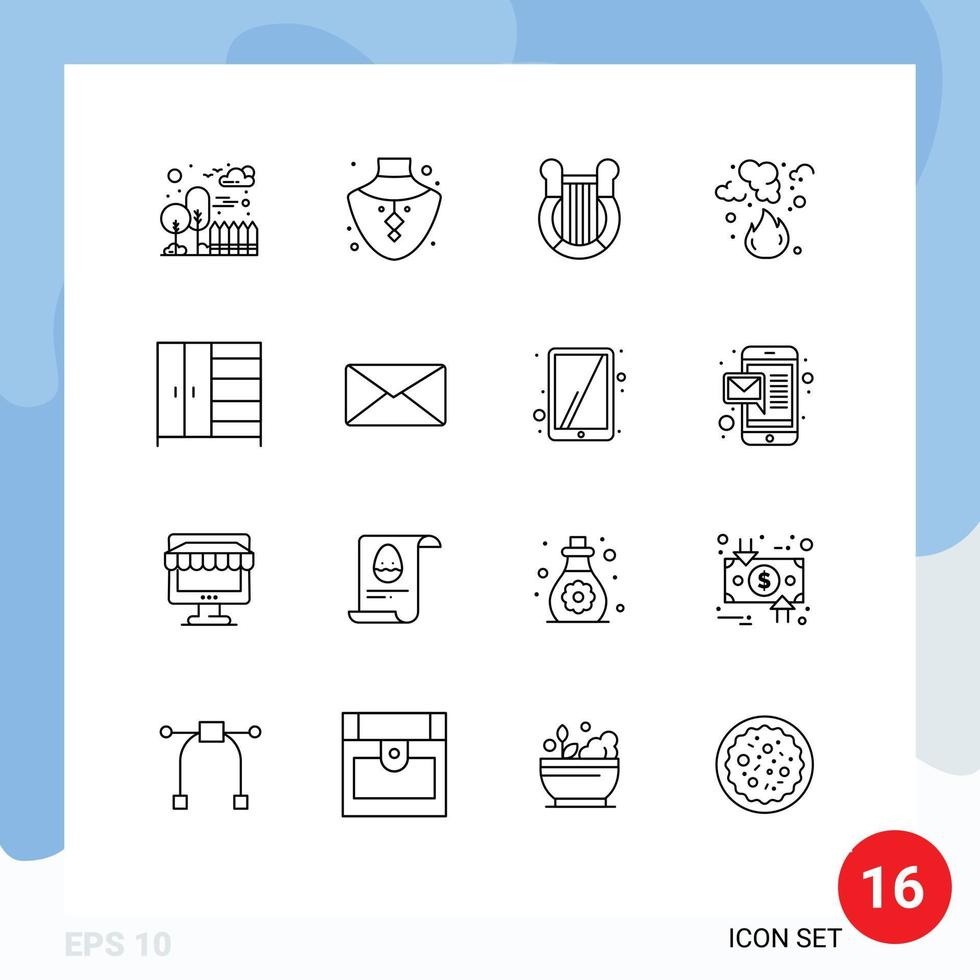 Outline Pack of 16 Universal Symbols of smoke garbage culture fire nation Editable Vector Design Elements