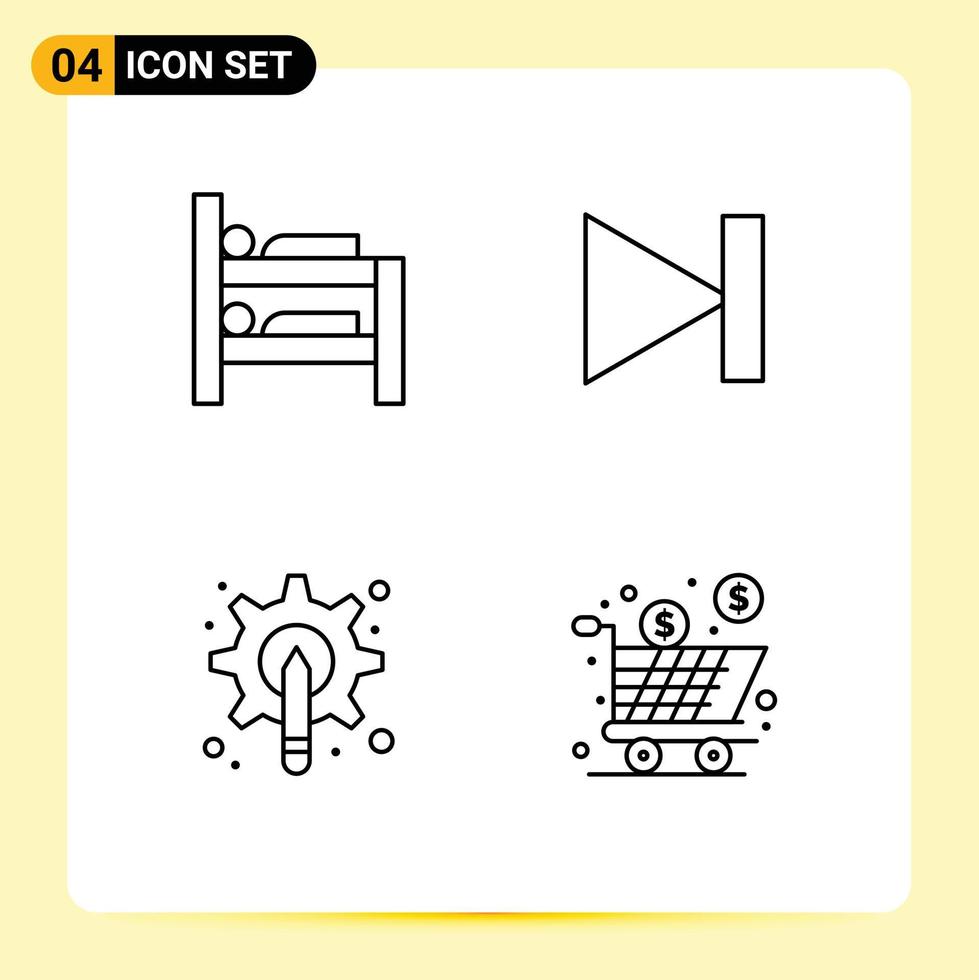 Stock Vector Icon Pack of 4 Line Signs and Symbols for bed pen end next gear Editable Vector Design Elements