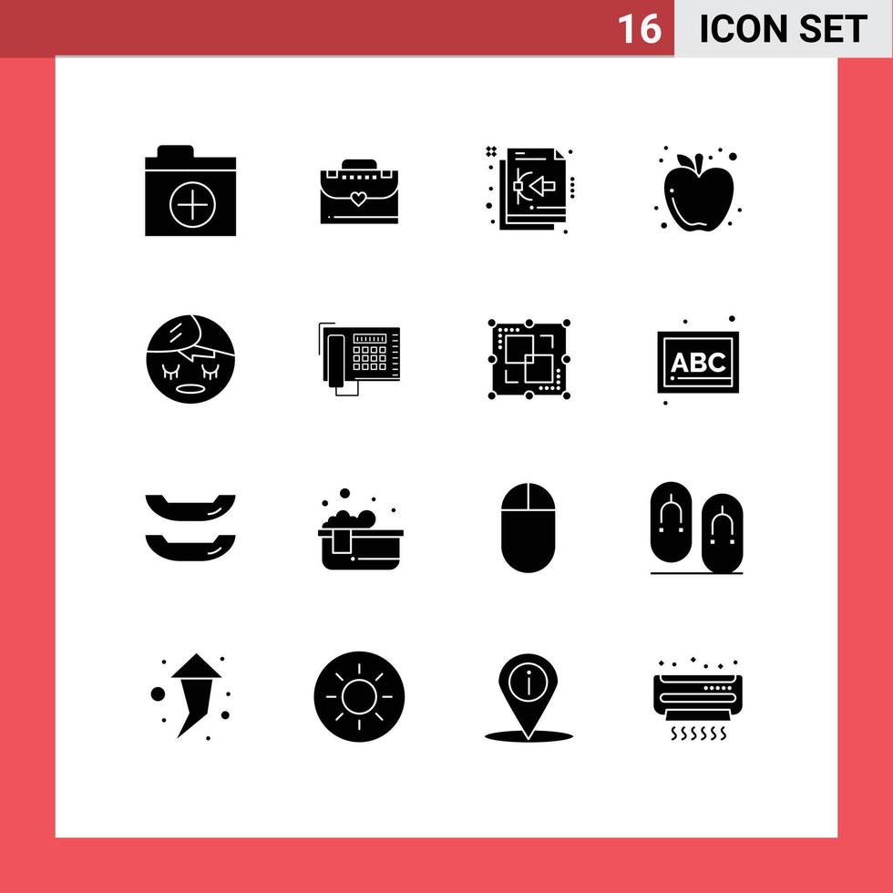 Modern Set of 16 Solid Glyphs and symbols such as telephone face vector spa fruit Editable Vector Design Elements