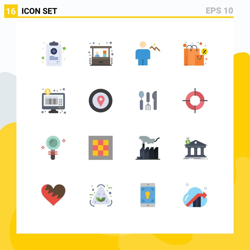 Set of 16 Modern UI Icons Symbols Signs for tax exclamation small business bag human Editable Pack of Creative Vector Design Elements