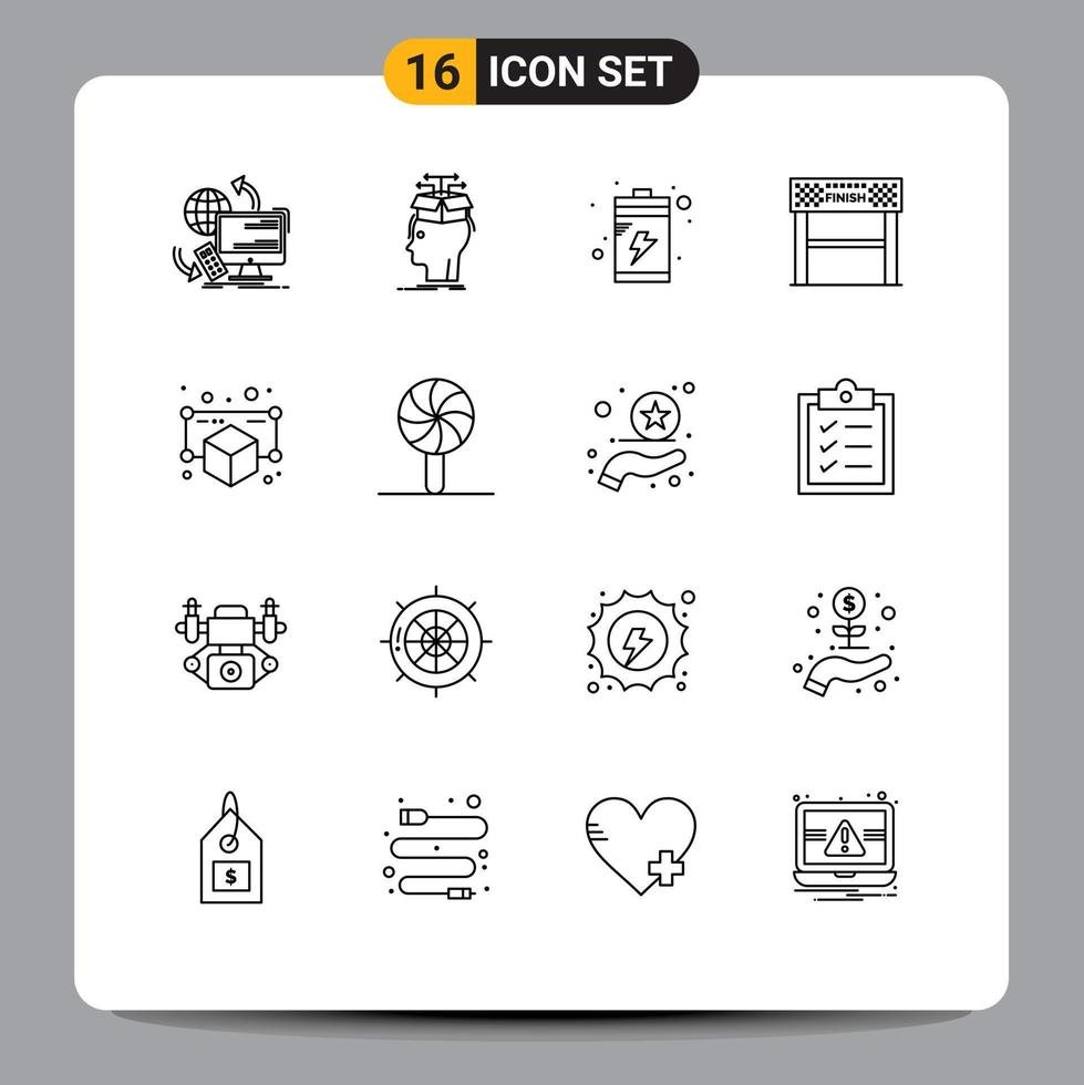 Set of 16 Vector Outlines on Grid for goal sport knowledge line device Editable Vector Design Elements